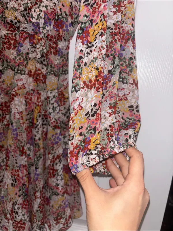 Entro Floral Print V-Neck Long Sleeve Dress Peasant - Image 5