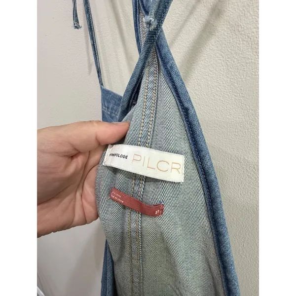 Anthropologie Pilcro Denim Overalls Medium Wash Distressed Button‎ Front Size 27 - Image 7
