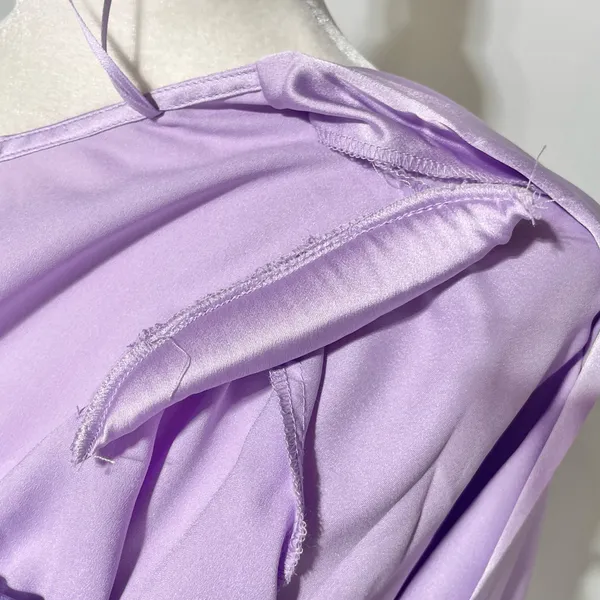 New Strut & Bolt Two Tone Satin Faux Wrap Long Sleeve Bodysuit Purple Size Large - Image 10