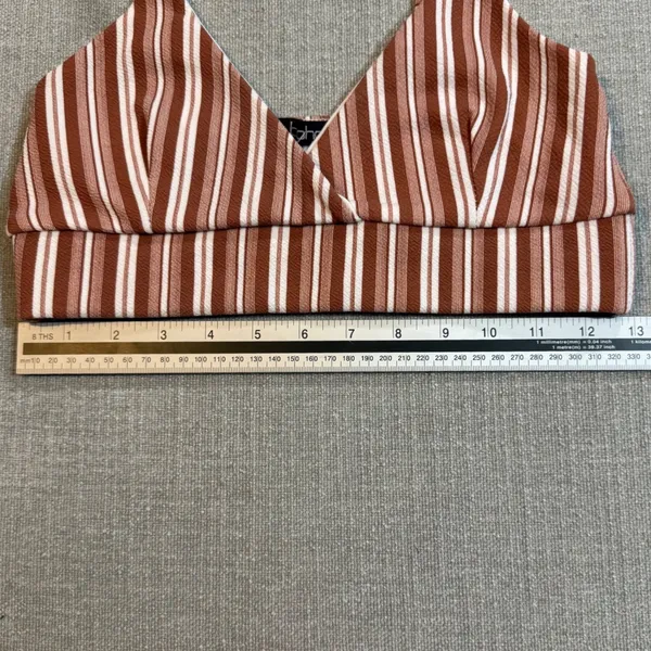 Boohoo 2 Piece Set Women US 4 Brown White Striped Crop Top Wide Leg Pants Boho - Image 4