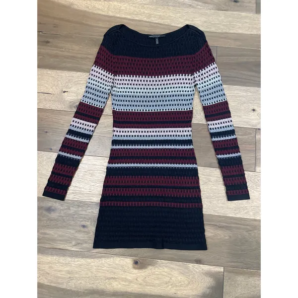 White House Black Market Black Striped Sweater Dress Long Sleeve Size M - Image 5