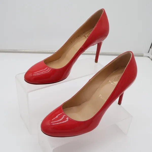 Christian Louboutin Punch Dolly Pump Womens 7.5 Red Patent Leather Stiletto Heel - Image 4