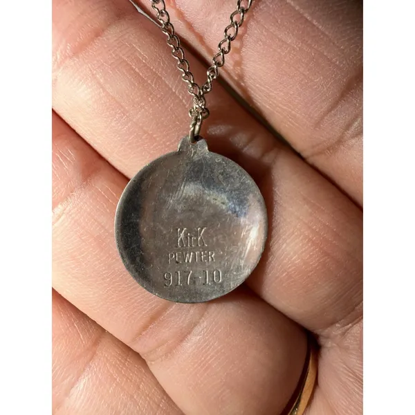 Kirk Stieff Pewter Floral Engraved‎ Disc Pendant on Chain Necklace - Image 3