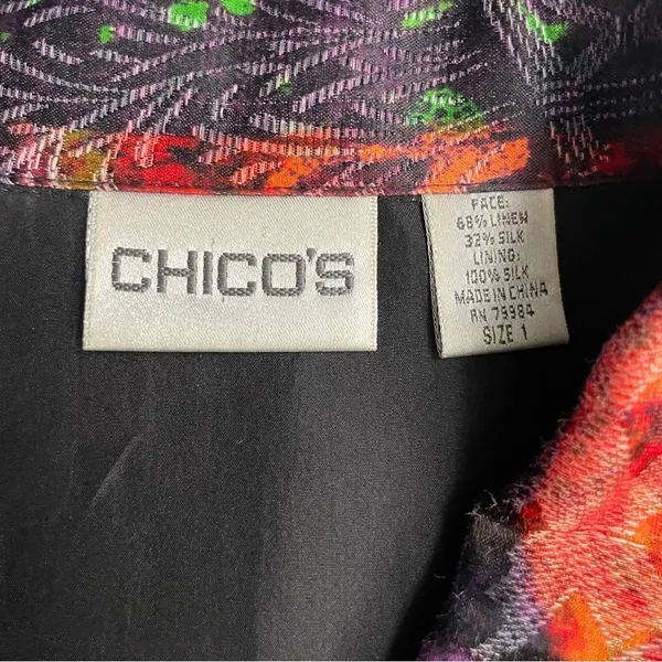 Chico's Jacket Shirt Shacket Women's Size 1 Medium Linen Silk Multicolored Funky - Image 10
