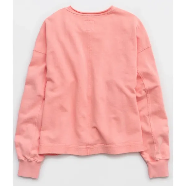 Aerie Vacay Crew Sweatshirt Wild Peach French Terry Oversized Top Small - Image 10