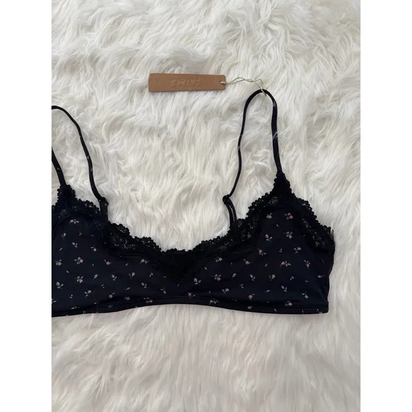 Skims Fits Everybody Lace Scoop Bralette Onyx Rosebud Print Size Large - Image 4