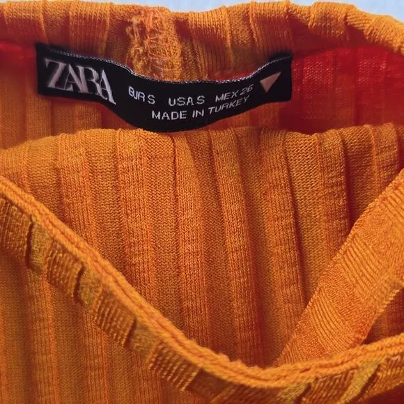 Zara Women's Orange Ribbed‎ Midi Dress Halter Neck Open Back Size Small - Image 4