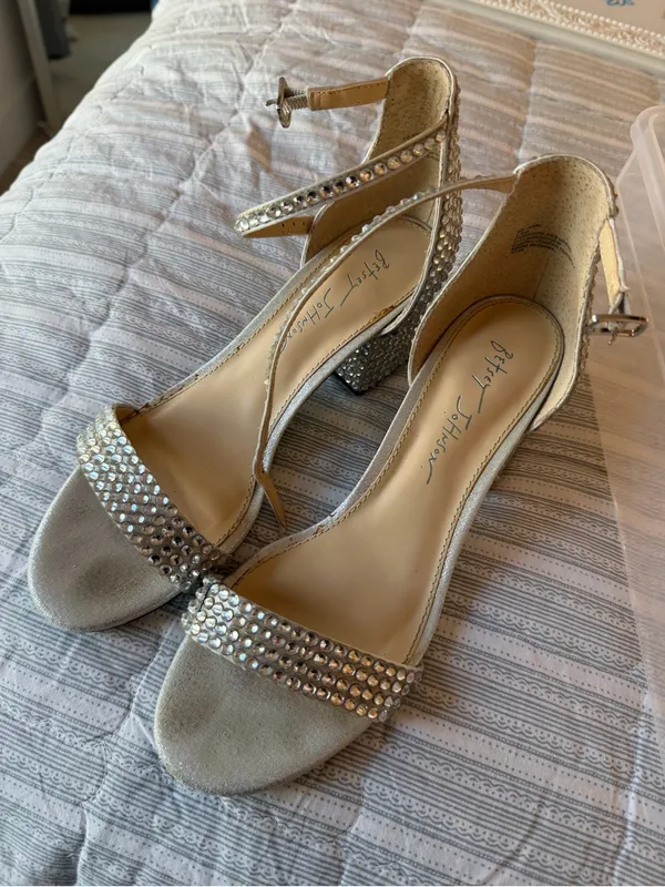 Betsey Johnson Silver Crystal Ankle-Strap Block Heel - 7.5 - Image 3