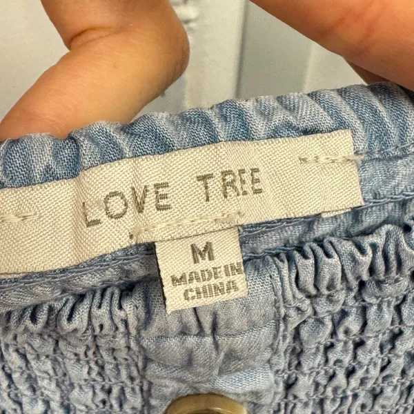 Love Tree Blue Tencel Smocked Wide Leg Jumpsuit Womens Medium 3487RM Pocketed - Image 5