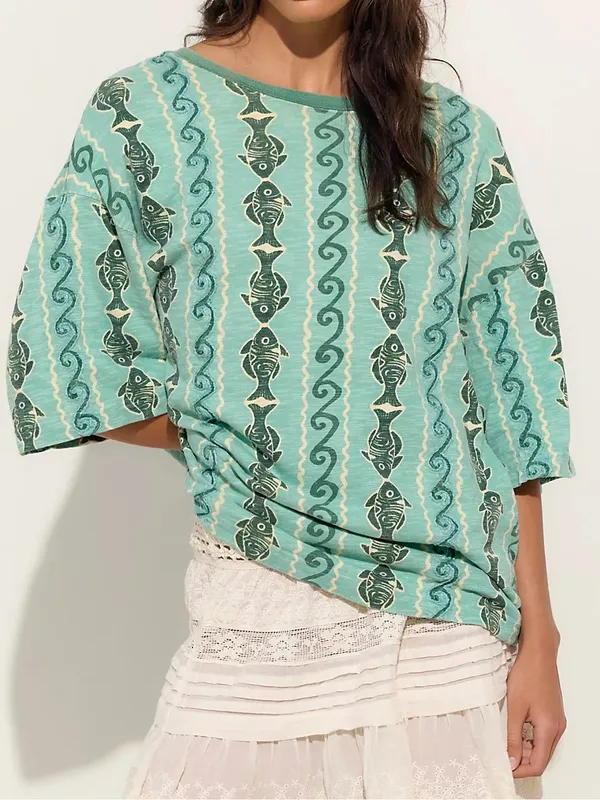Free People We The Free By The Sea Tee T-Shirt Splash Blue Combo NWT - Image 2