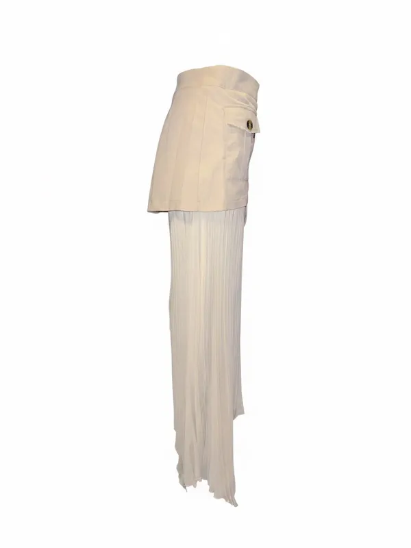 Patchwork Asymmetrical Pleated Buttoned Midi Skirt by COMMENSE. - Image 4
