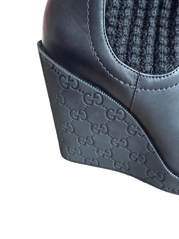 Gucci Aspen Wool Babylon Black Wool Knit Over the Knee Wedge Size 9.5 Women's - Image 4