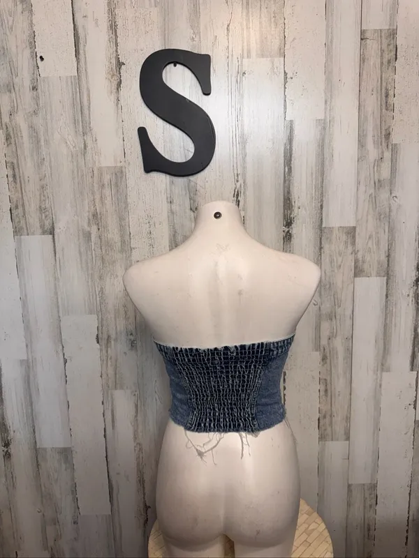SHEIN Denim Corset Bustier Tube Top Womens Small Medium Wash Button Down Straple - Image 3