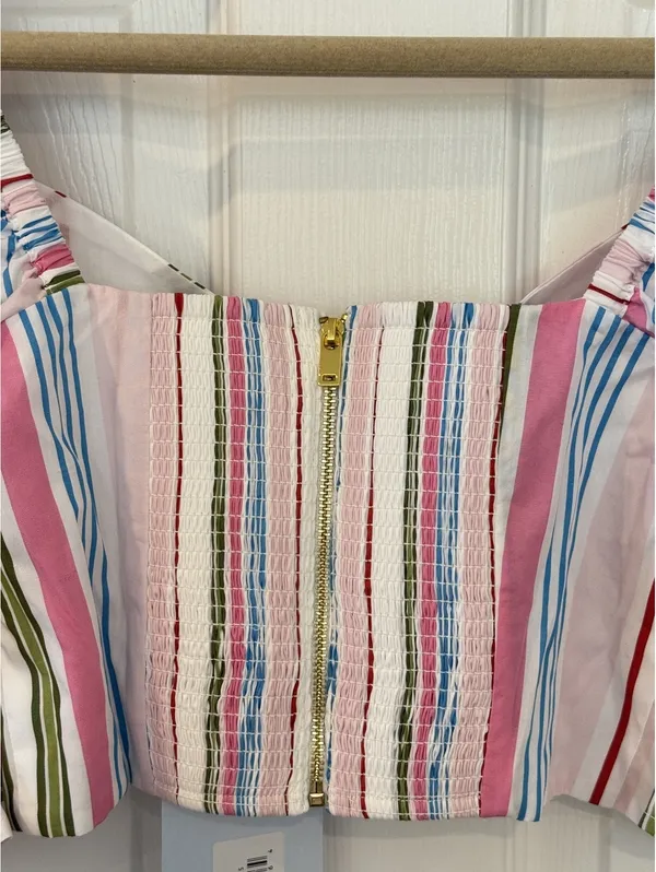 Hill House Home The Isabella Top Rainbow Stripe Puff Sleeve Bow Crop Top NWT S - Image 9