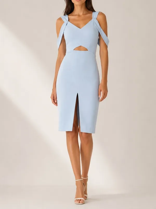 Elliatt Liberty Cornflower Blue Cold Shoulder Cocktail Wedding Guest Midi Dress - Image 10