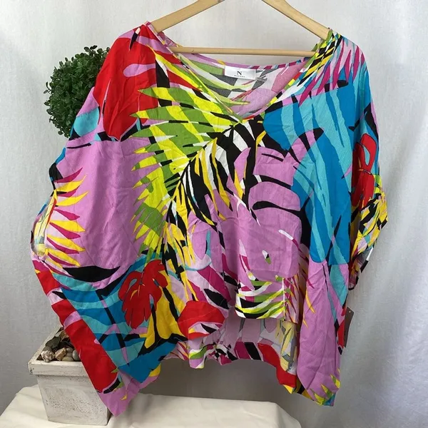 Natori Floral Print Bora Bora Short Sleeve Tunic Caftan Top NEW M - Image 4
