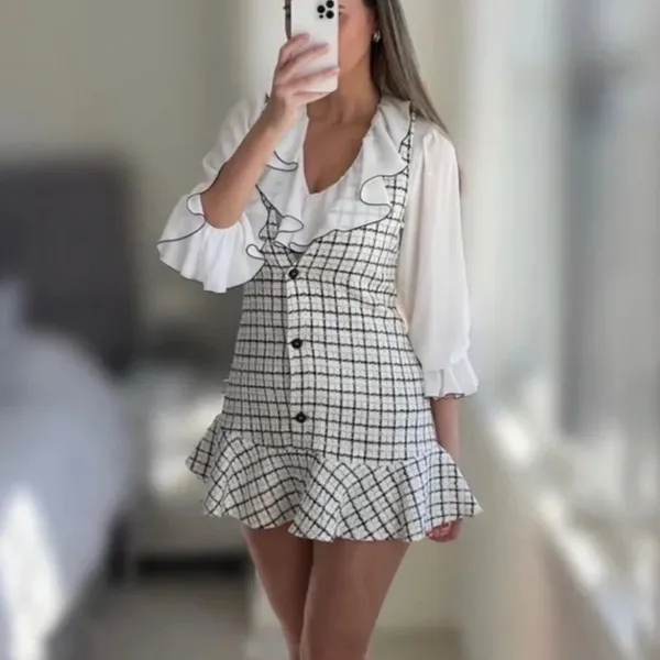 Zara Black and White Mini Dress(Size Medium) - Image 3