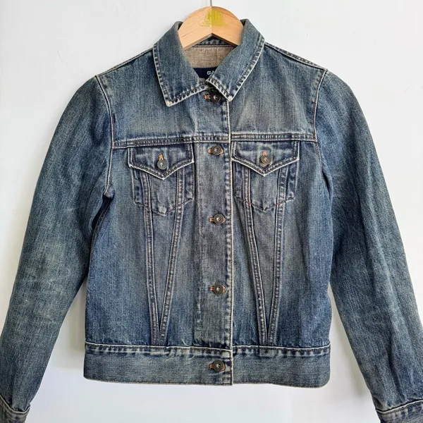 Vintage 200”s Gap Denim Jean Jacket Dark Mud Wash Preppy Size S Y2K - Image 2