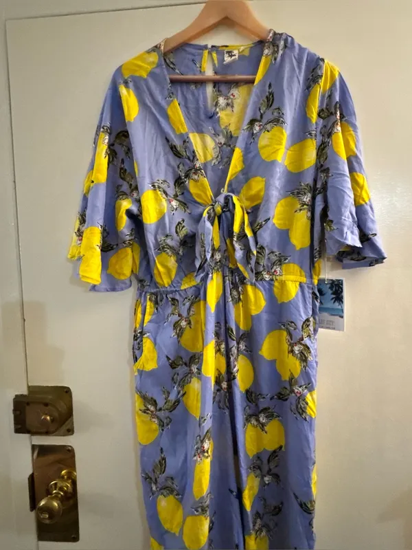 NWT Violet Sky Lemon Print Jumpsuit in Blue and Yellow XL - Image 3