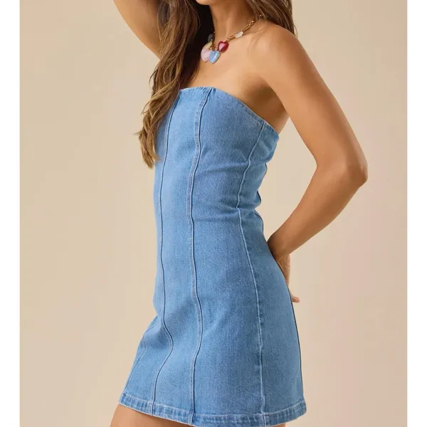 NEW Altar’d State Denim Strapless Mini Dress Size XXL NWT - Image 3