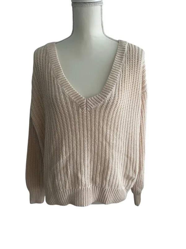 VS PINK Cream Cable Knit V Neck Sweater Size S - Image 2