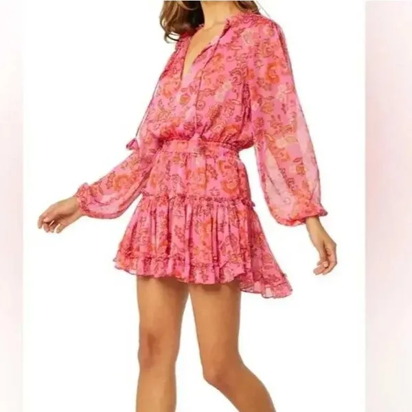 MISA Los Angeles Lorena Mini Dress Careyes Floral Print Size Medium - Image 15