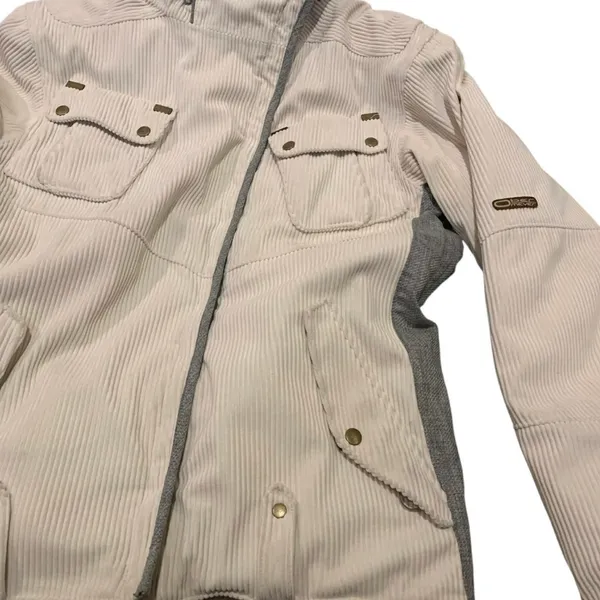​Obermeyer Cloud 9 Cream Corduroy Ski Jacket Womens‎ 6 Asymmetrical Moto Y2K Vtg - Image 3