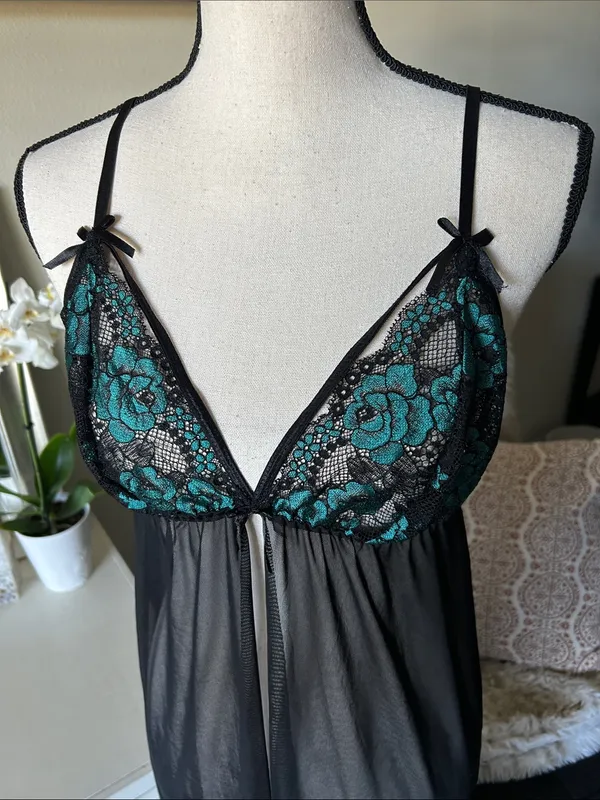 Joyaria black goth dark moody romantic sheer lace slip midi dress med L XL - Image 2