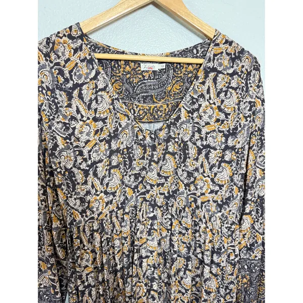 Faherty Isabella Dress Black Belmar Paisley Viscose Crepe Maxi WDH2104-BLB Small - Image 8
