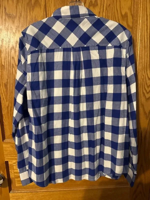 NWT J. Crew Size Medium Blue White Plaid 100% Cotton Flannel Button Up Shirt NEW - Image 7