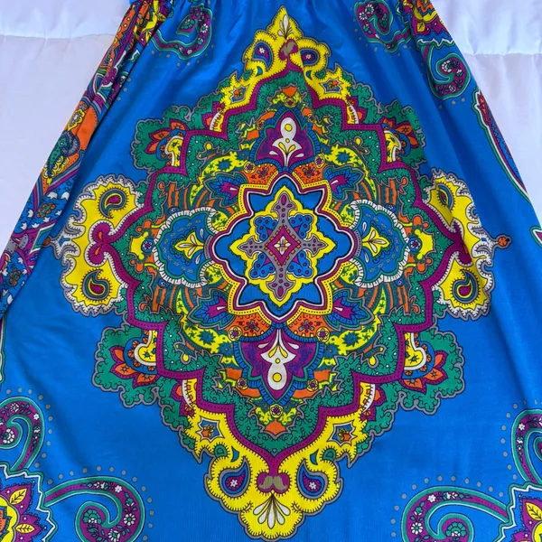 Vibrant Boho Paisley Mini Dress 🌈 Deep V Neck Festival Summer Dress | Blue & Green Statement Piece | Size S (Forever 21) ✨ - Image 4