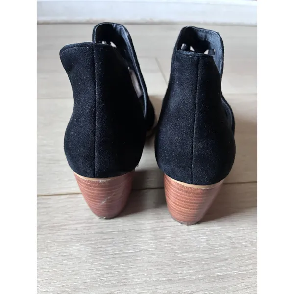 BP Black Woven Laser Cut Ankle Booties Pointed Toe Block Heel Size 5M - Image 2