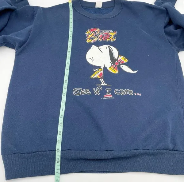 Vintage 90s 1995 Total Brat See If I Care Sweatshirt Navy Blue Crewneck Size XL - Image 9