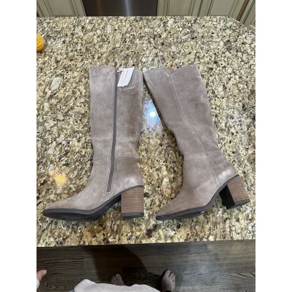 Lucky Brand, BONNAY Womens Leather Stacked Heel Knee-High Boots Size 7 Mink - Image 3
