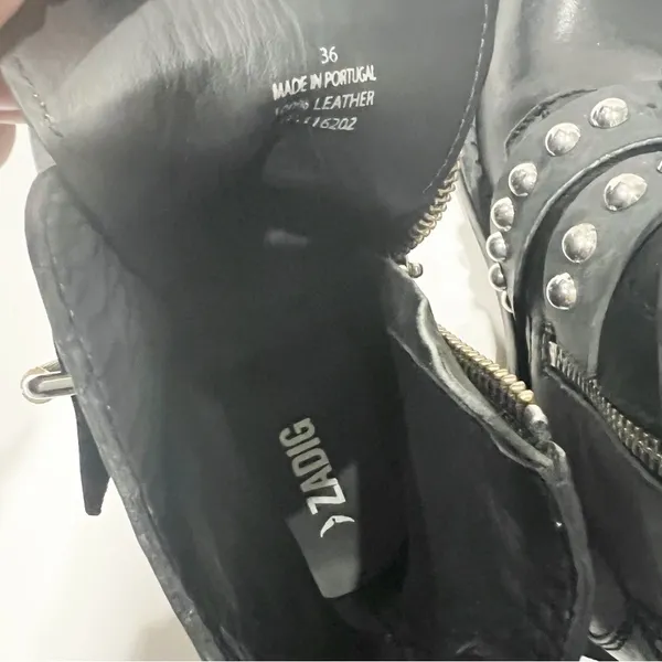 Zadig Voltaire Laureen Buckle Leather Studded Ankle Boot Black Size 36 US 5 - Image 10