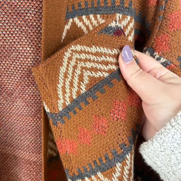 Savanna Jane Southwestern Sweater Brown Coastal Cowgirl Pattern Cardigan Large - Image 8