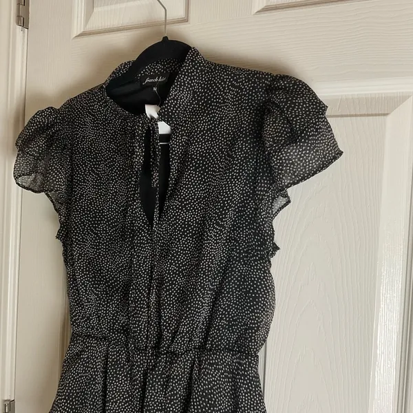 French Kiss Black & White Polka Dot Flutter Sleeve Tiered Ruffle Mini Dress NWT - Image 4