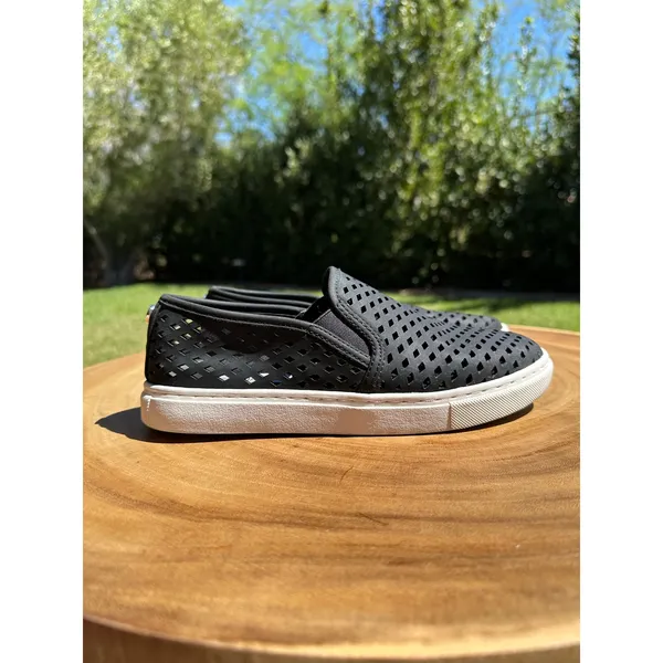 Steve Madden Zeena Womens 6.5 Black Perforated Slip On Sneakers White Sole - Image 2