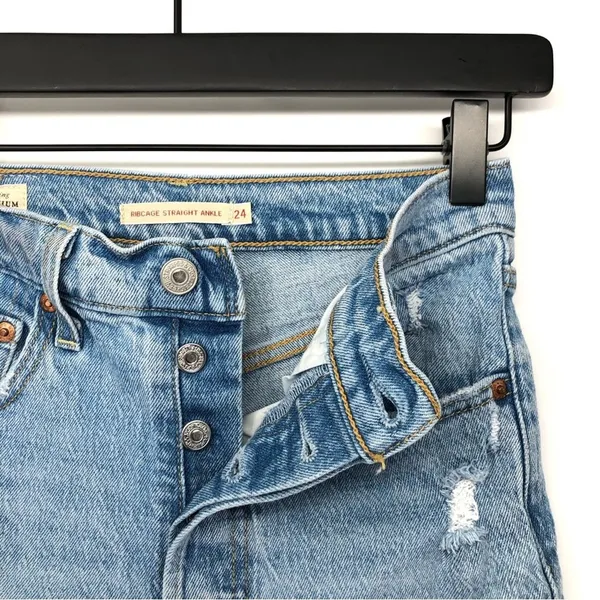 LEVI'S Ribcage Straight Ankle Denim Cutoff Shorts Light Wash 24 - Image 4