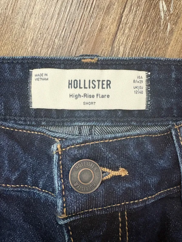Hollister High-Rise Flare Short Dark Wash Denim Blue Jeans 8/29 Preppy Casual - Image 6