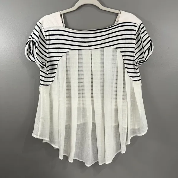 Free People French Kiss Mixed Media Top Stripe Blue White High Low Size Small - Image 4