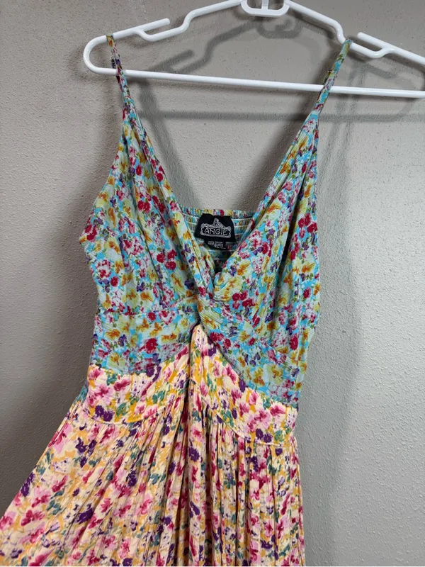 Angie Boho Floral Spaghetti-Strap Maxi Dress in Pastel Multi - Image 8