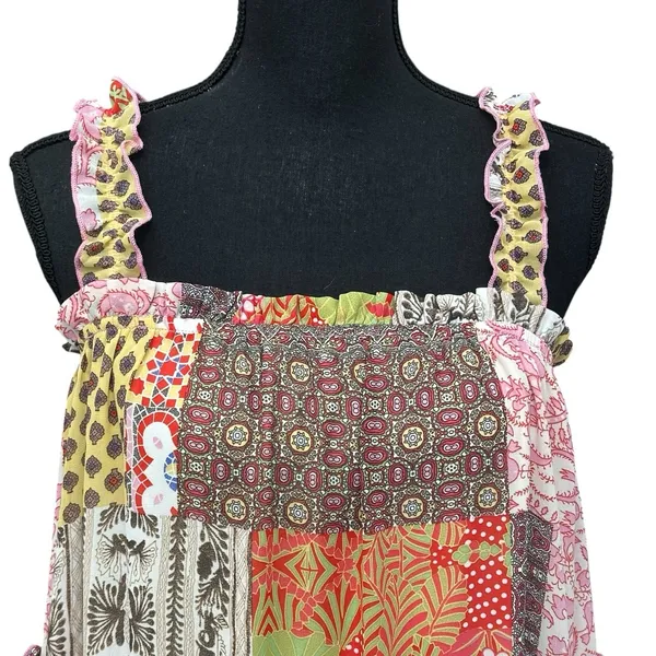 Aaka Floral Patchwork Chiffon Babydoll Dress Size Small Boho Country Chic Sexy‎ - Image 2