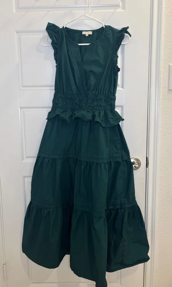 Moon River XS Green Ruffle Tiered Cotton Maxi Dress - Image 2