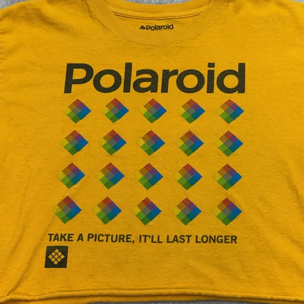 Polaroid Graphic T-Shirt Womens Small Yellow Streetwear Retro Cropped Y2K Indie - Image 4