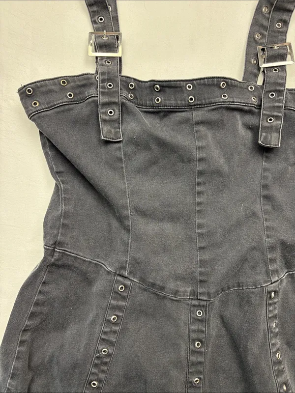 Tripp NYC y2k large Black denim buckle Grommet dress grunge vintage goth punk scene - Image 3