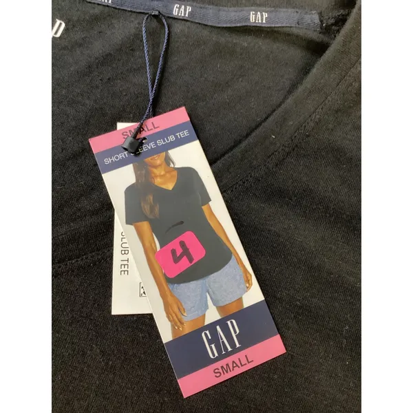 GAP Women True Black‎ Short Sleeve Slub Tee V-Neck T-Shirt Small QLT7142S NEW.. - Image 3