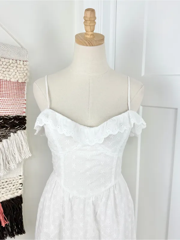 Lulus Lovely Weather Eyelet Bustier Dress White Sz L NWT - Image 3