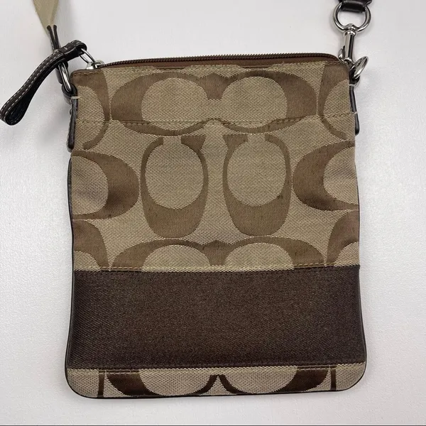 Coach Brown Signature Jacquard Stripe Crossbody Bag Purse Adjustable Strap - Image 4