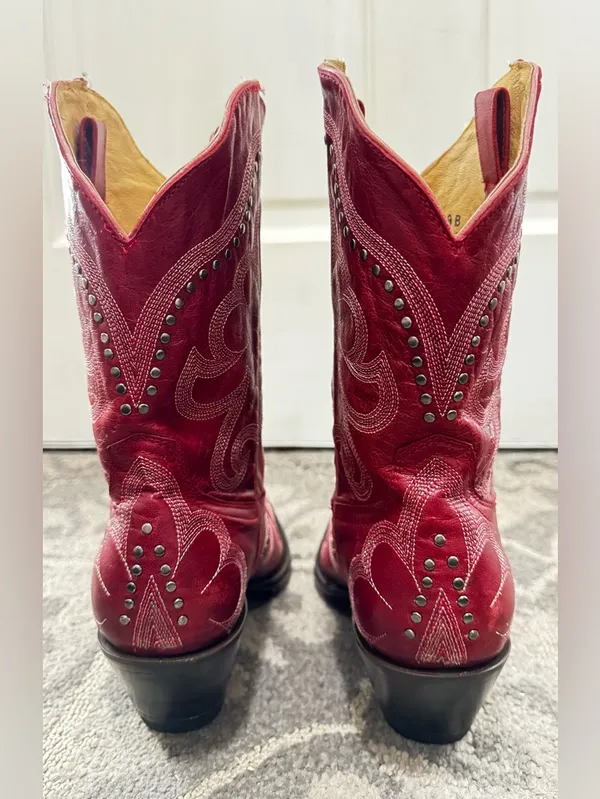 Old Gringo Shay Red Embroidered Studded Western Ankle Boots Size 9 - Image 6